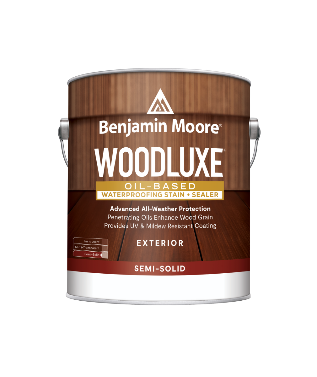 Benjamin Moore Woodluxe® Oil-Based Semi-Solid Exterior Stain available at Creative Paint.