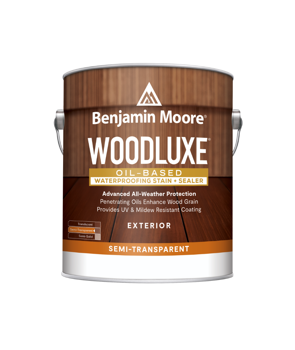 Benjamin Moore Woodluxe® Oil-Based Semi-Transparent Exterior Stain available at Creative Paint.