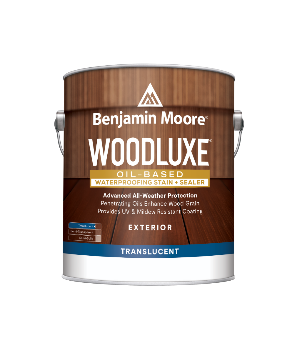 Benjamin Moore Woodluxe® Oil-Based Translucent Exterior Stain available at Creative Paint.