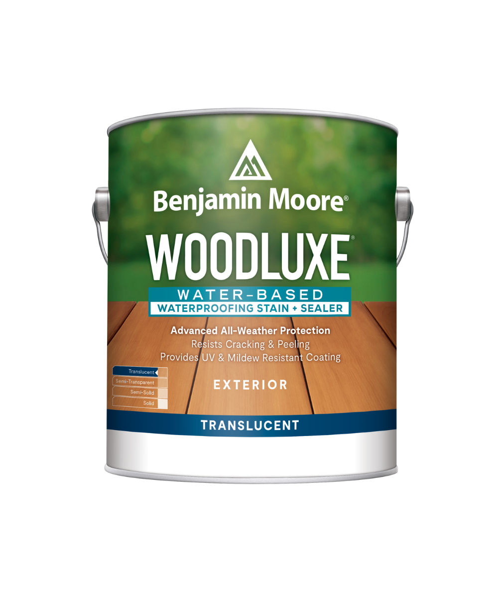Benjamin Moore Woodluxe® Water-Based Translucent Exterior Stain available at Creative Paint.
