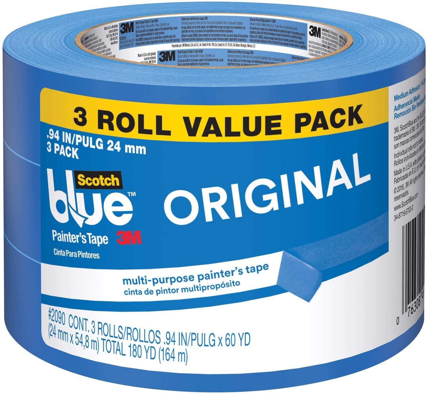 3rolls Blue Painters Tape,multi-surface Medium Adhesive Paint Tape