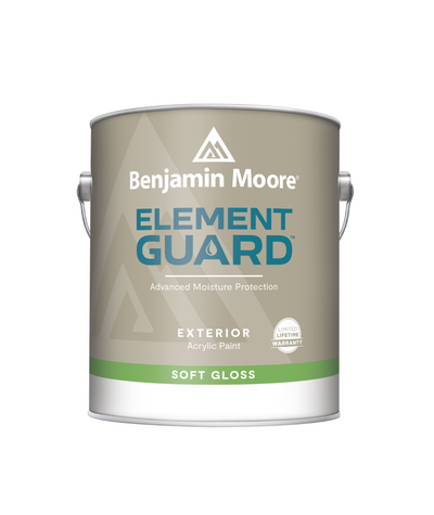 Benjamin Moore's Element Guard Exterior Soft Gloss Paint with Advanced Moisture Protection available at Creative Paint in San Francisco Bay Area